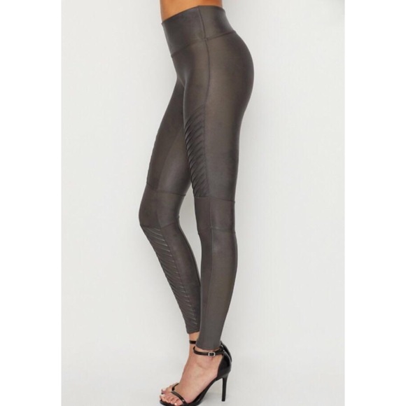 Spanx Faux Leather Moto Leggings in Color Gunmetal - Picture 4 of 6